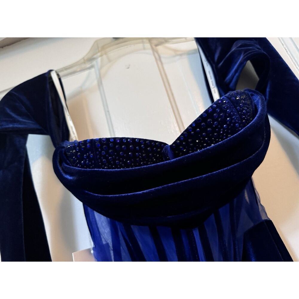 NWT Miss Circle Navy Blue Velvet Corset Long Slit Gown Size Medium - Picture 8 of 16